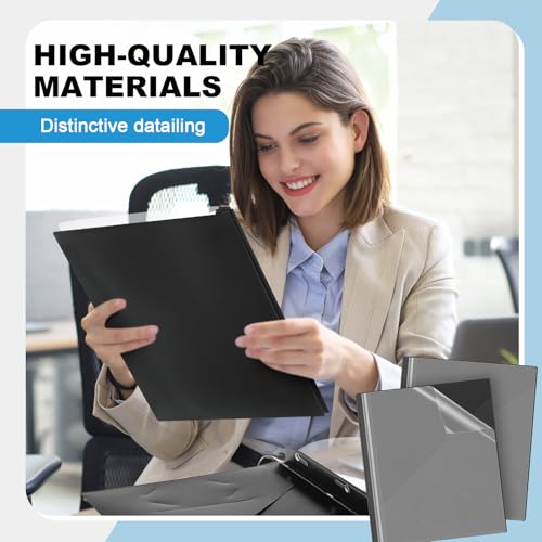 Teling 48 Pack Clear Front Report Covers with 3 Prongs Fasteners, 11.42 x 9.45 Inch Plastic Presentation Folders Bulk, 90 Sheet Capacity, Book File Covers for Office School Business, Black