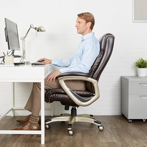 Amazon Basics Big & Tall Executive Office Chair with Lumbar Support, Adjustable Height, 350-Pound Capacity, 28.5"D x 30.25"W x 47.9"H, Black Pewter Finish