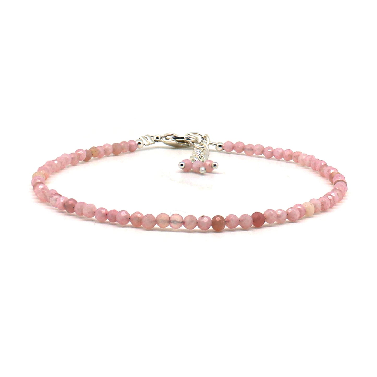 Gempires Handmade Pink Opal Gemstone Beaded Bracelet for Women | 2.4โ2.5 mm Faceted Natural Stone | Adjustable 7+1 Inch Silver Plated Chain | Dainty Minimalist Stacking Jewelry | Soft Pink Stone Gift