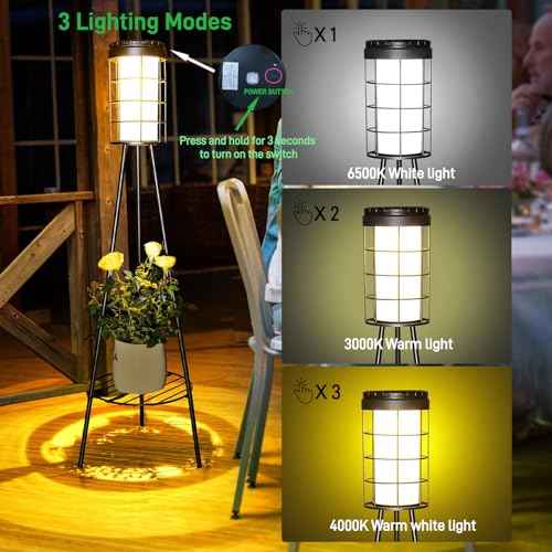38 inch Solar Floor Lamp with Tripod Plant Stands, Waterproof Outdoor Solar Lights for Garden, Porch, Yard, Backyard, Patio (2 Pack)