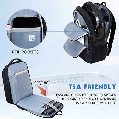 KROSER Travel Laptop Backpack 17 Inch Large Computer Backpack Water-Repellent Daypack with USB Charging Port RFID Pockets for Work/Business/College/Men/Women(Quilted)