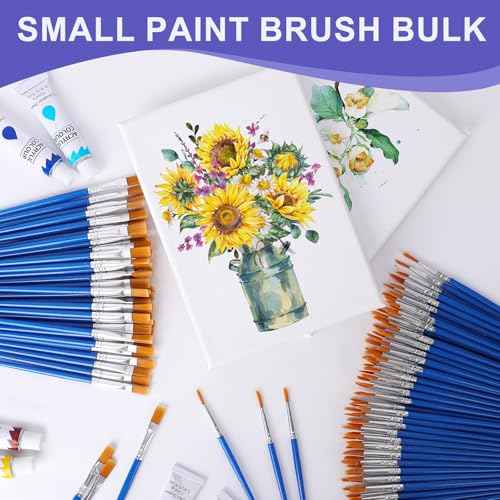 AROIC Small Paint Brushes Bulk,80 Pcs Nylon Hair Painting Brush with Flat and Round Pointed Acrylic Paint Brush Sets,Paint Brushes for Kids Classroom Oil Watercolor Face Painting Kits.