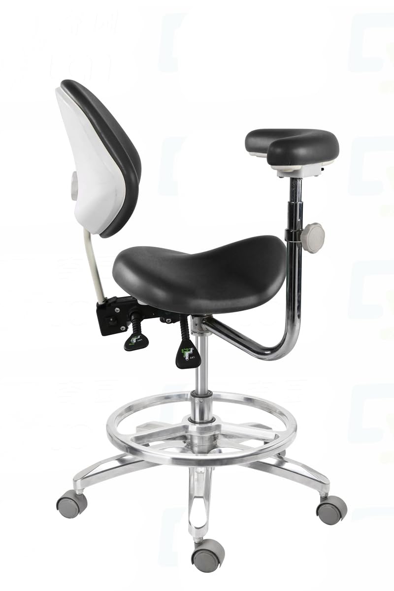 Kurtvenid Dental Deluxe Mobile Saddle Chair PU Leather Assistant Doctor Stool with Armrest