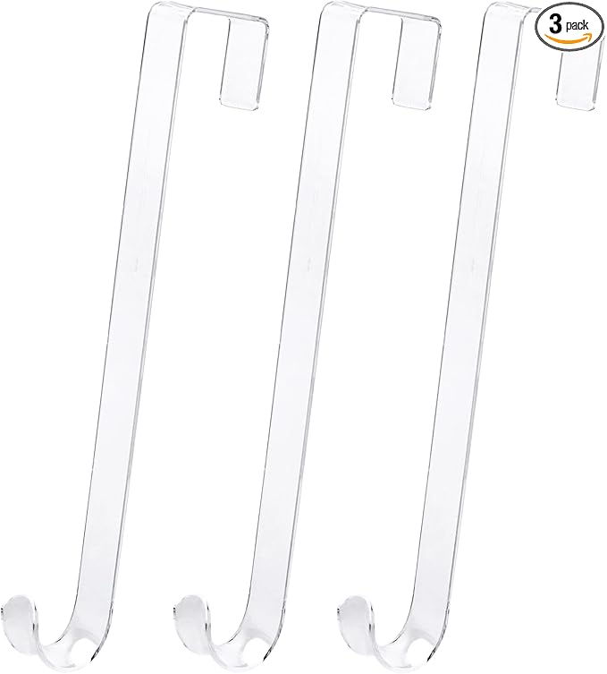 12" Clear Wreath Hangers for Front Door, 3 Pack Non-Scratch Over The Door Hooks Hanger, All-Season Decorations & Storage
