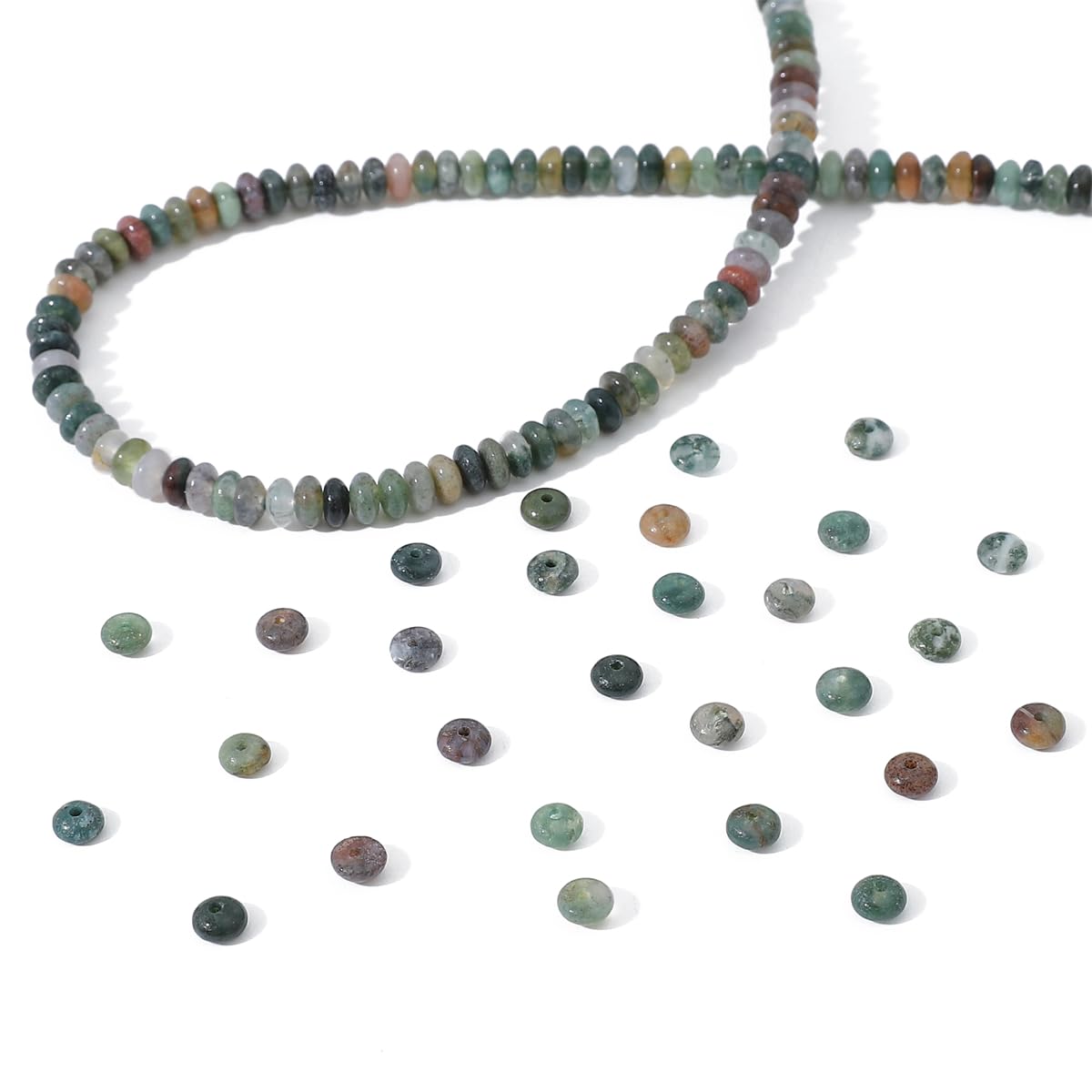 BEADIA Natural Indian Agate Disk Stone Beads 4x2mm 160pcs Rondelle Loose Semi Gemstone Beads for Jewelry Making Design