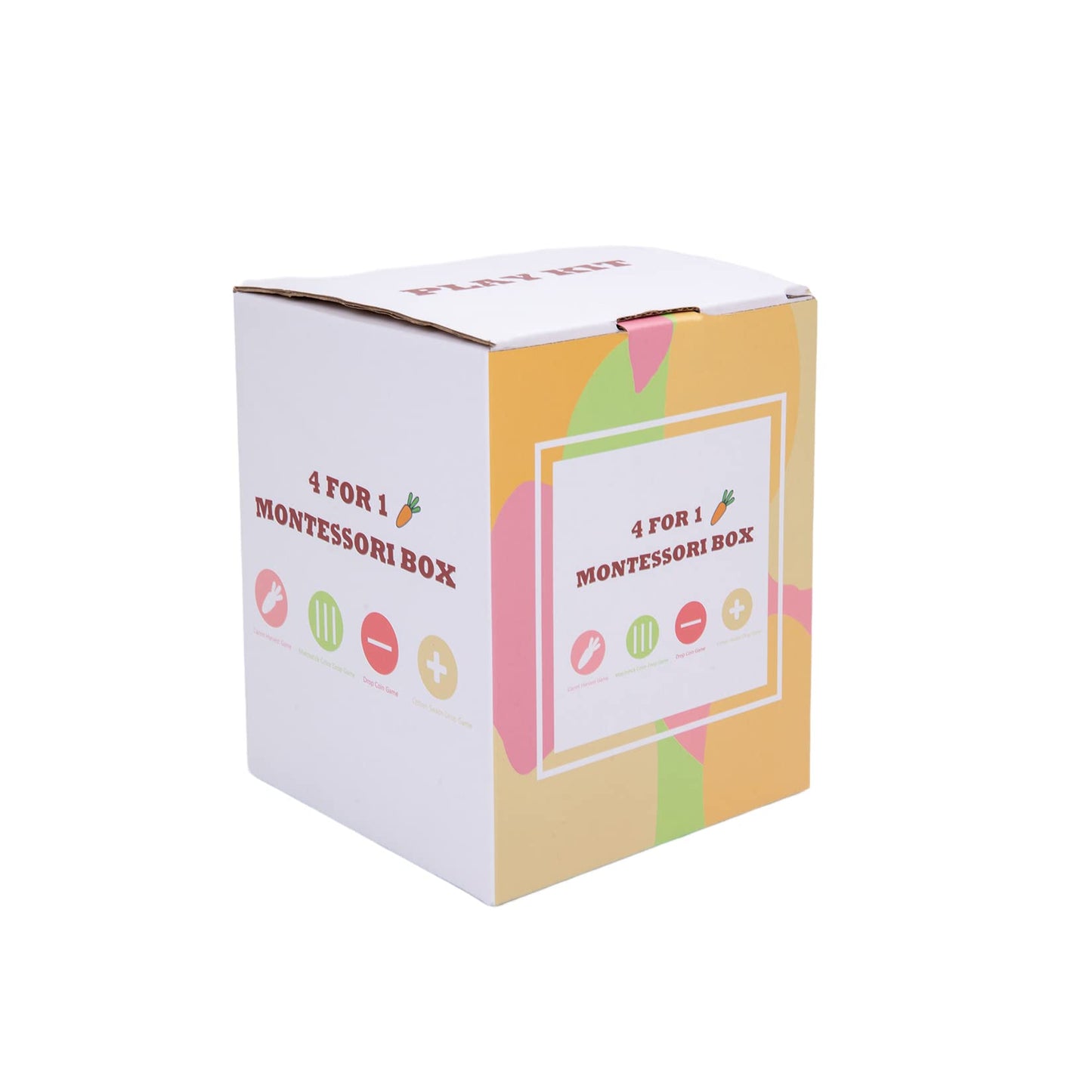 4 in 1 Montessori Play Kit Box - Cotton Swab Board, Coin Box, Carrot Harvest Game, Matchstick Color Drop Game Montessori Toys for Babies 6-12 Months, 1 Year, 2 Year