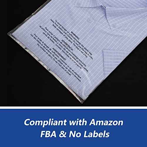 13" x 15" (500 Count) - Clear Poly Bags with Suffocation Warning Self Seal for Packaging, Shirts, Clothing & FBA - Permanent Adhesive