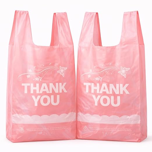 YoYoRain 800 Pack Pink Thank You T-Shirt Bags with Handles, 11"x6"x21" Durable HDPE Plastic Shopping Bags for Grocery, Retail, Takeout & Small Business