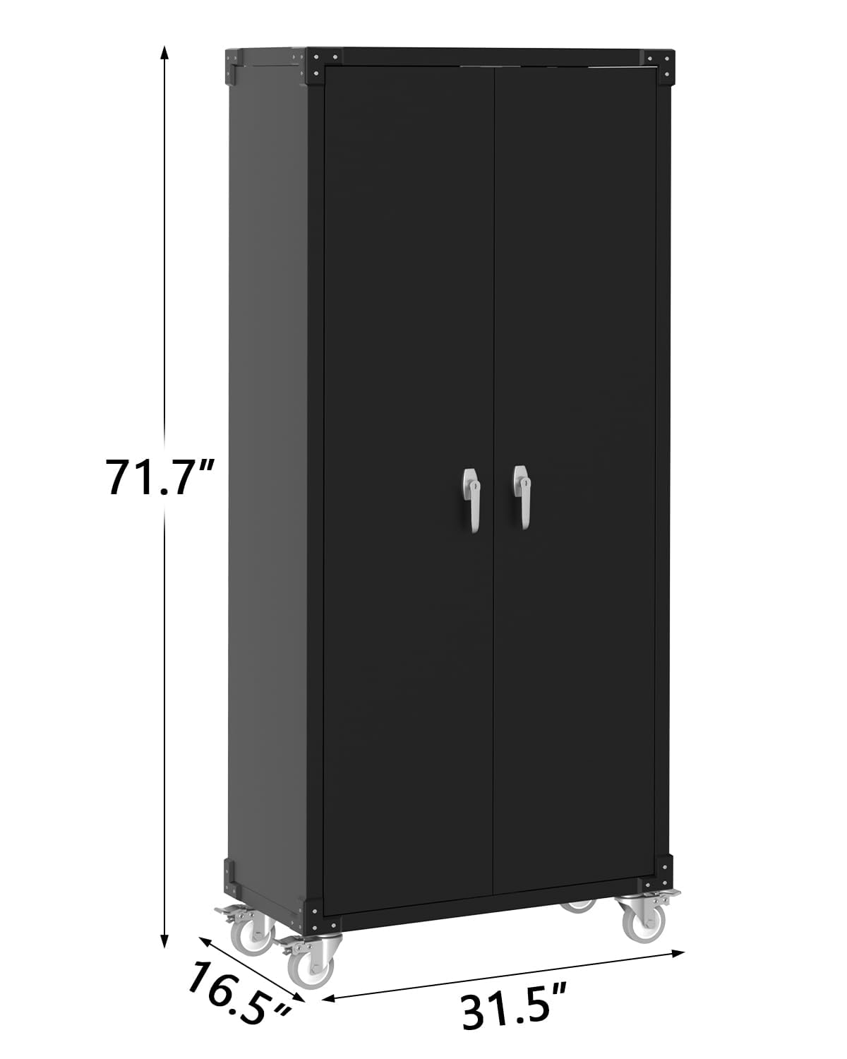 GarveeHome Garage Storage Cabinet 72 in Locking w/Wheels & Pegboard | Heavy-Duty Steel w/ 4 Adjustable Shelves | Workshop Home Office Organizer, Black