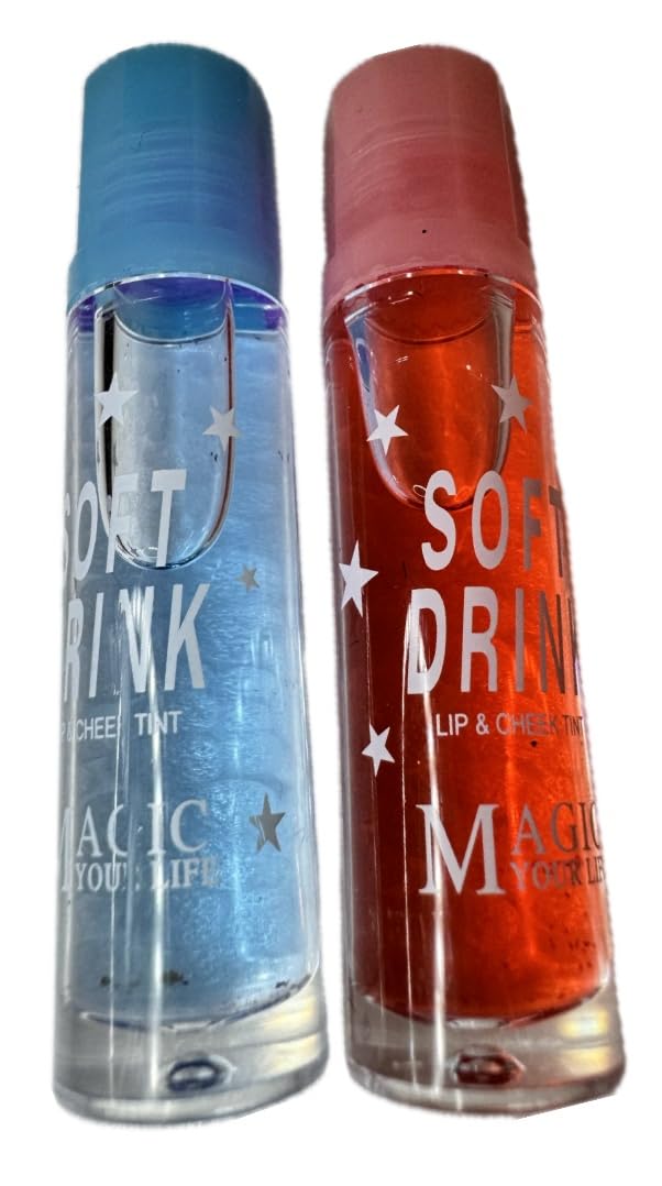 Lip Balm with Fruit Flavors, Moisturizing Lip Oil Tint, Liquid Lip Gloss (blue/orange), 1 Count (Pack of 1)