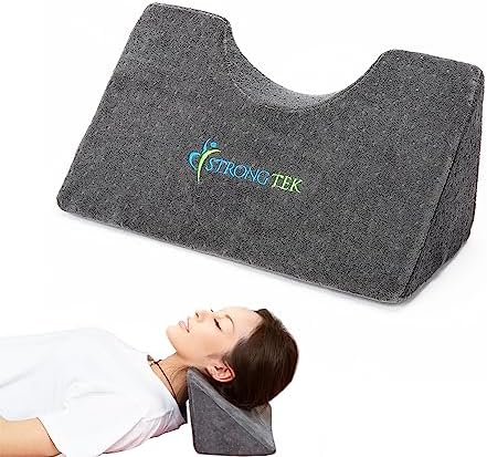 StrongTek Dual-Curve Cervical Pillow â Neck Traction Wedge for Pain Relief, Posture Correction & Stretching â Orthopedic Foam Pillow with Washable Cover