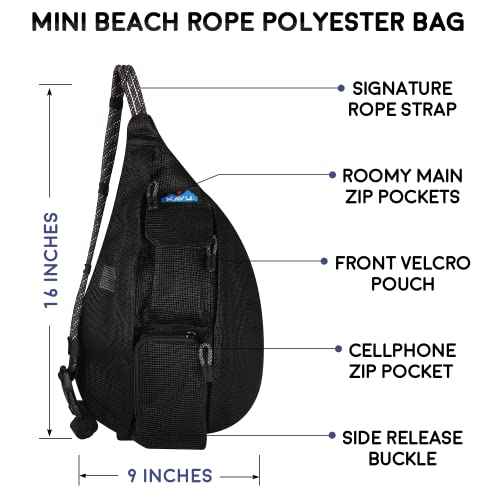 KAVU Mini Beach Rope Bag Mesh Crossbody Sling Backpack - Black