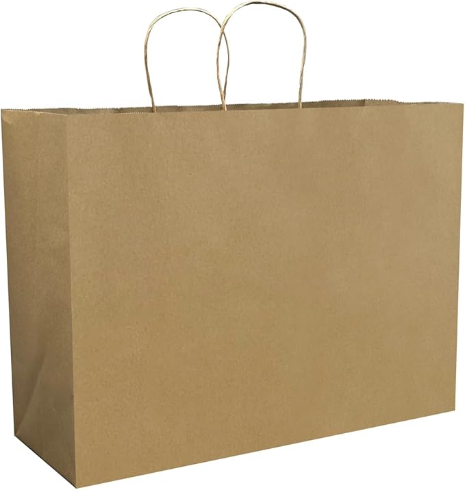 FACEBAG 100Pcs Brown Paper Bags with Handles Bulk, 16x6x12 Inches,Large-sized Kraft Paper Shopping Bags&Gift Bags for Party Favorsï¼Grocery Shopping & Retailï¼Reusable & Durable