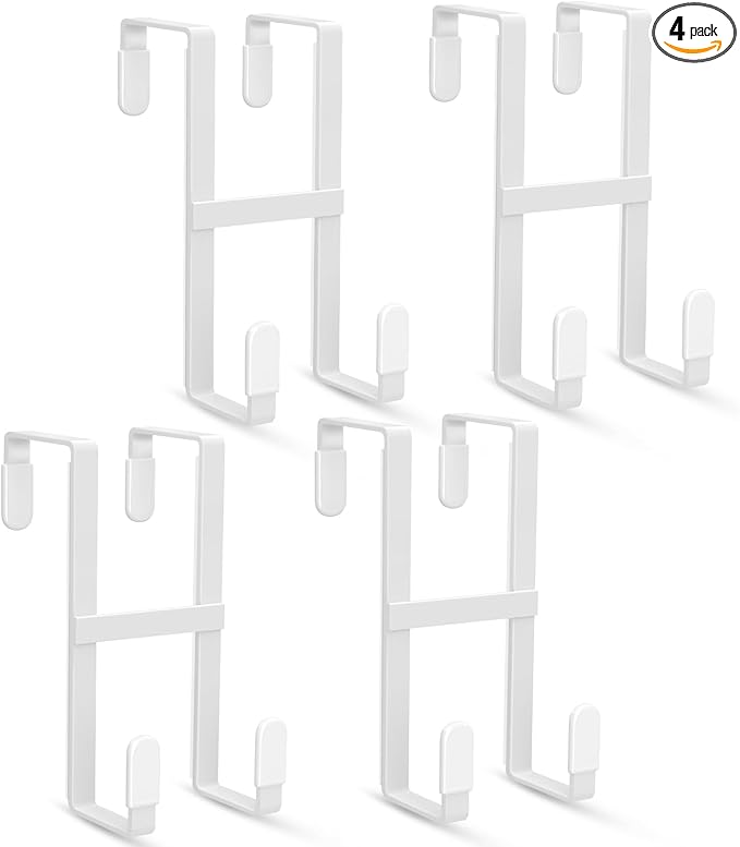FYY 4 Packs Over The Door Hooks, Double Sided Door Hanger Hook - Heavy Duty No Drill Wall Hooks for Hanging Coats, Towels, Bags, Kitchen Closet Fits Most Doors Up to 1-7/8" Thickness (5.12" L, White)