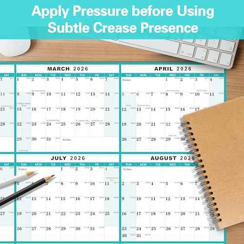 24" x 36" 2026 Wall Calendar, Folded Wet & Dry Erase Wall Calendar 12 Month, Annual Yearly Planner Yearly Laminated Calendar 2026 Horizontal/Vertical, with Julian Dates