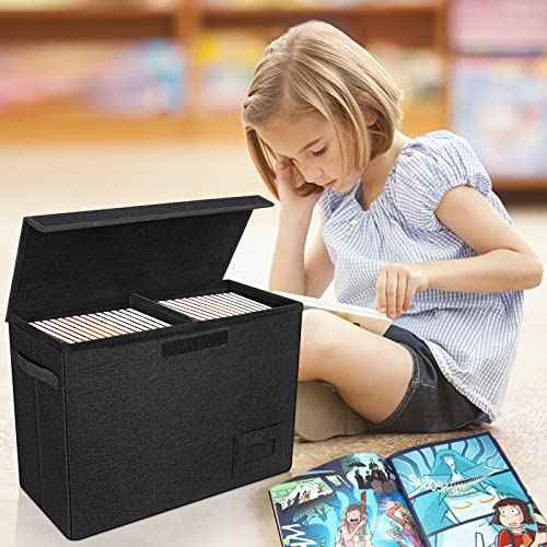 4-Pack Comic Book Storage, Collapsible Comic Book Case with Dividers and Carrying Handles, Comics Short Box Holds 150 Comics, 15.5" X 7.5" X 11.3" Heavy-Duty Stackable Case