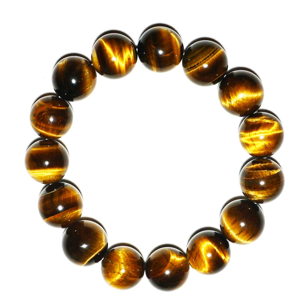 OwizJade 18mm Tigers Eye Bracelet for Men Women | Natural Handmade Yellow Brown Golden Prosperity Confidence Solar Plexus Chakra Crystal Jewelry for Large Beads Enthusiast & 3XLarge 9.5-10.5" Wrist
