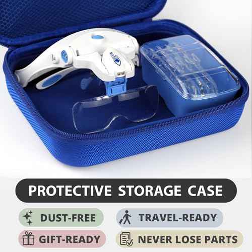 Vision Aid Expert Edition Magnifying Glasses with USB Rechargeable LED Light and Storage Case Hands Free Head Magnifier for Hobby Painting Close Work