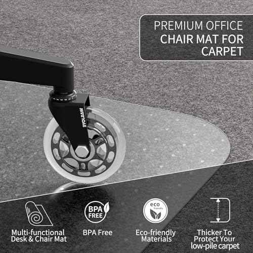 WASJOYE 36" x 55" Office Chair Mat for Carpet, Transparent Chair Mat with Non-Slip Rivets for Computer Chair and Office Chair