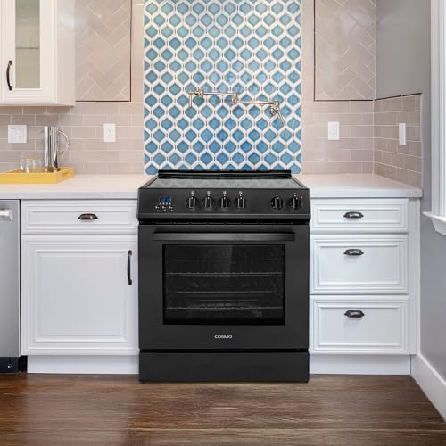 COSMO COS-ERD304K-BK 30 in. Stellar Collection 5.0 cu. ft. Electric Range with 4 Burner Glass Cooktop and Convection Oven in Matte Black