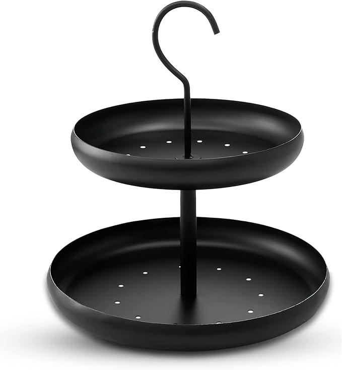 Monarch Abode Hanging Bird Feeder for Outdoors â Hanging Birdfeeder with Two Levels for Wild Birds, Matte Black Two-Tier Metal Decorative Wild Bird Feeder for Outside Garden Patio Deck Yard