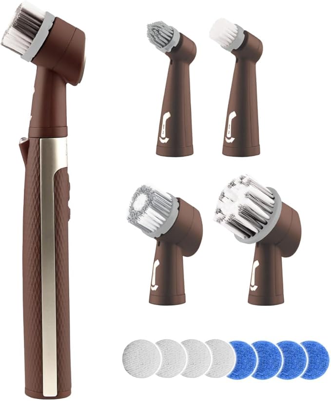 Horsepower Pocket Pony, AS SEEN ON TV, Waterproof, Cordless, Pocket-Sized, Oscillating Power Scrubber, Deep Clean, Tight Spaces, Rechargeable, Grout Lines, Corners & Detailing, 5 Brush Heads & LED