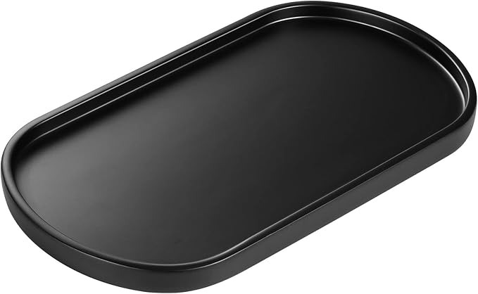 Luxspire Bathroom Vanity Tray for Countertop, Oval Kitchen Soap Dispenser and Toiler Tank Trays, 11.4â Resin Vanity Organizer for Lotion Bottles, Perfume, Jewelry, Dresser, Medium, Matte Black