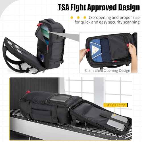42L Travel Backpack with 4 Packing Cubes, TSA Friendly Flight Approved Carry-On Bag with USB Charging Port, Water-Resistant Weekender Business Backpack for Men Women, Fits 17.3" Laptop(Black)