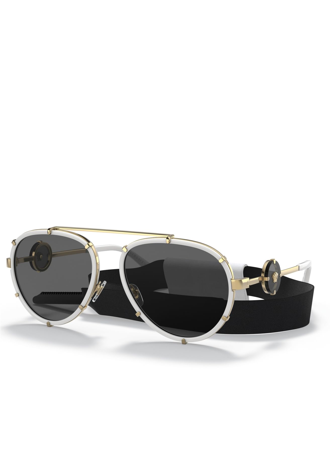 Versace VE 2232 147187 White Metal Aviator Sunglasses Grey Lens