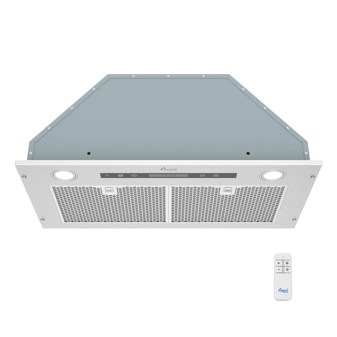 Awoco 14-1/2âD Built-in/Insert Stainless Steel Range Hood, 4-Speed, 650 CFM, LED Lights, Mesh Filters for Wood Hood (28"W 15"D Mesh Filters)