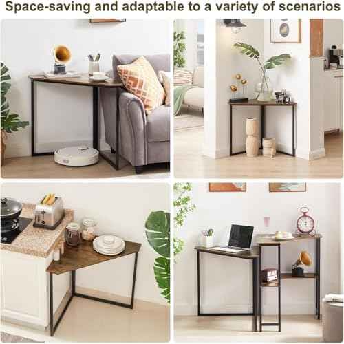 VECELO ?ˆrn…r Desk, Corner Tables for Living Room for Small Space Triangle Computer Desk with Steel Frame ?ˆrn…r Shelves with Metal Frame ?ˆrn…r Writing Desk for Workstation Retro Brown 33.1"
