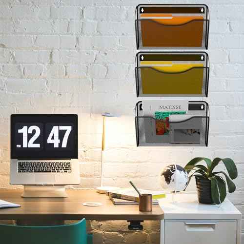 6 Pack Wall File Organizer, Mesh Hanging Metal Vertical Wall Mounted File Holder for Office/Home