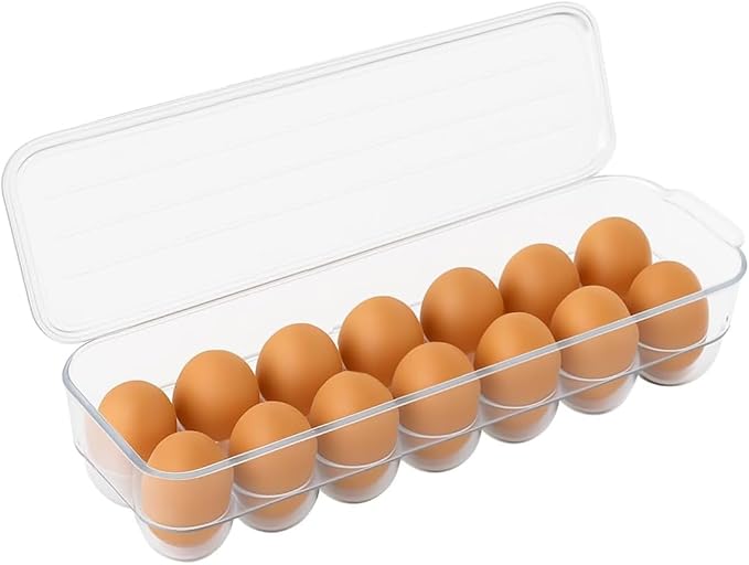 Egg Holder for Refrigerator with Lid â Clear Plastic Egg Storage Container for 14 Eggs, Stackable Fridge Organizer Tray for Fresh Egg Storage, BPA-Free Bin