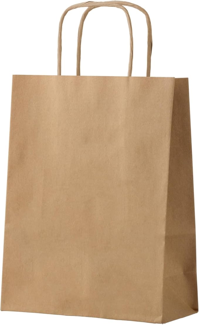 FACEBAG 50-Pack Brown Paper Bags with Handles Bulk, 8x4.25x10.5 Inches,Medium-sized Gift Bags with Handles for Party Favorsï¼Take-Outï¼Grocery Shopping & Retailï¼Reusable & Durable