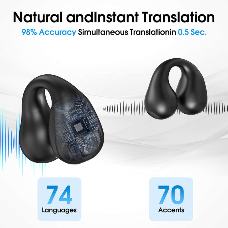 AI Language Translator Earbuds, OWS Real-Time 3-in-1 Translation Earbuds 144 Languages & Accents, Translation Device for Travel Business Learning-Black