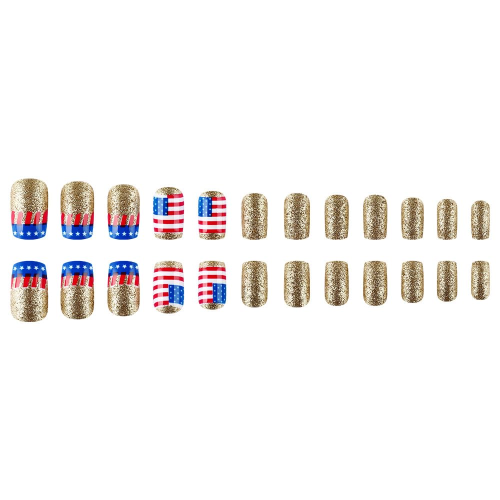 plalely Press on Nails Short Square,Handmade Acrylic Fake Nail with Designs,Short Press on Nails for Women 24pcs