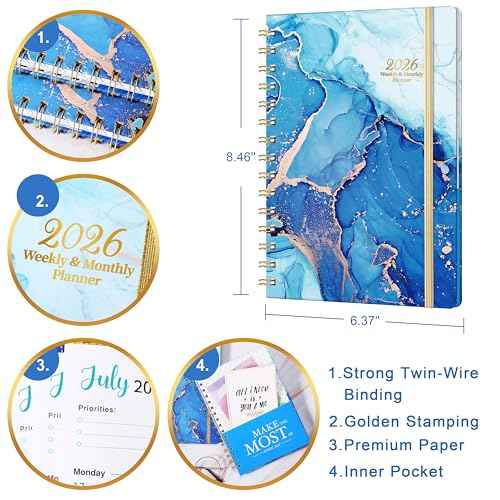2026 Planner - Planner 2026, January 2026 - December 2026 Weekly and Monthly, 8.5" x 6.4", with Elastic Closure, Back Pocket + Thick Paper