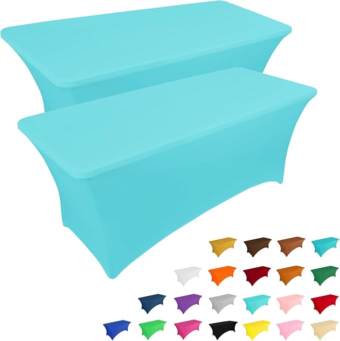 IVAPUPU 2 Pack 8FT Table Cloth for Rectangular Fitted Events Stretch Blue Mist Table Covers Washable Table Cover Spandex Tablecloth Table Protector for Party, Wedding, Cocktail, Banquet, Festival