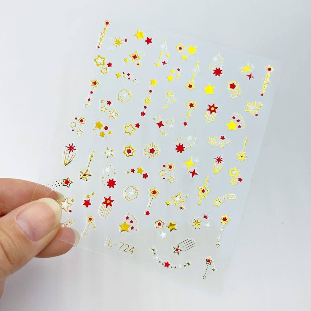 Bohemia Nail Stickers for Nail Art Gold Moon Sun Star Heart Nail Art Stickers Boho Nail Decals 3D Self-Adhesive Colorful Retro Nail Sticker for Women Girls DIY Manicure 6Sheets