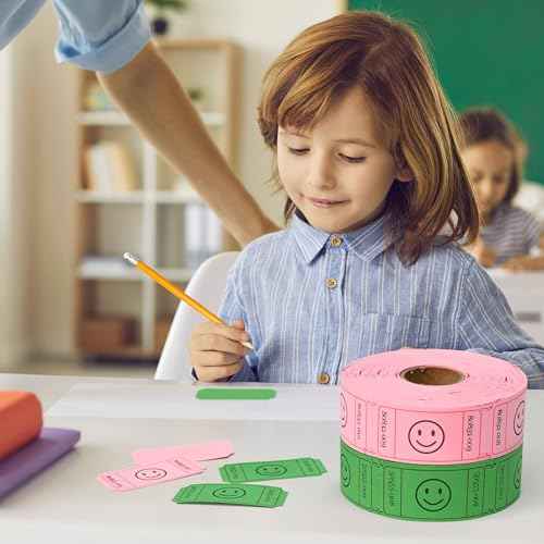 L LIKED 1000 Raffle Tickets, Smile,2 Color Set of 500 1" x 2" Single Roll,Tickets for Raffles, Carnival, Door Prizes and Class Reward - Pink/Green