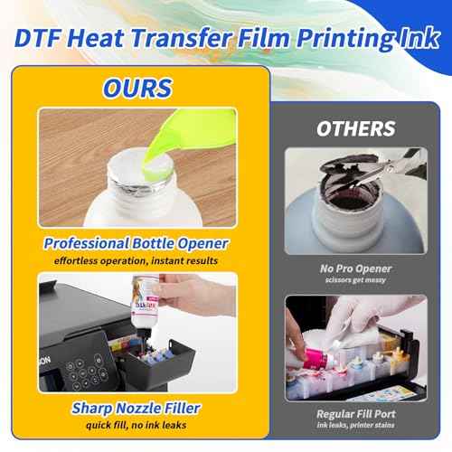 No Sediment DTF White Ink, 500ML White DTF Transfer Ink for PET Film, with Bottle Opener, Anti Clogging Heat Transfer Ink for Epson ET-8550, L1800, L800, R2400, P400, P800, XP15000 (500ml)