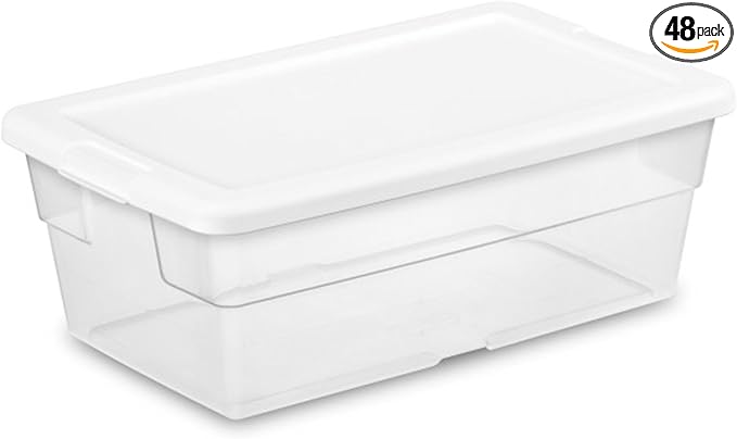 Sterilite 48-Pack 6 Quart Storage Box, Stackable Clear Plastic Bins with Snap-On Lids â Heavy-Duty Organizing Containers for Closet, Bathroom & Office