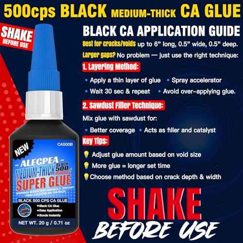 20g Black Medium-Thick CA Glue (500 CPS),Premium Cyanoacrylate Super Glue for Wood, Glass, Metal, Paper, Leather, Plastic, Ceramic, Rubber, Jewelry, Woodworking, Hobby Models, and Craft Project