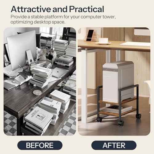 HOOBRO PC Stand, 2-Tier PC Tower Stand Fits Most Computer Towers, CPU Holder for Floor, Height Adjustable, CPU Stand with Wheels Under Desk, for Home Office, Rustic Brown and Black BF11CJ01
