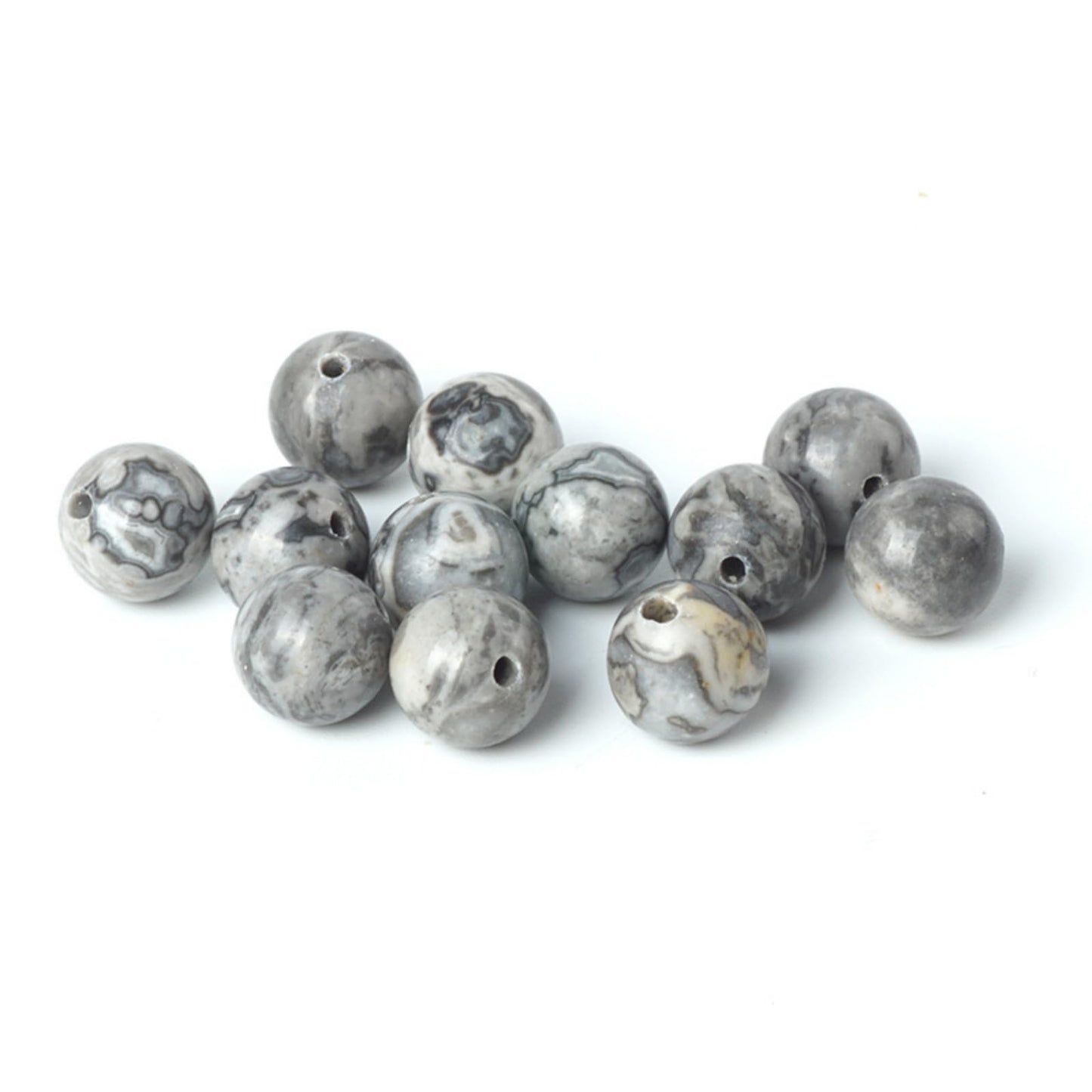 100Pcs Natural Stone 8mm Grey Map Round Loose Gemstone Energy Healing Beads Hole Size 1mm DIY Smooth Beads for Bracelet Necklace Earrings Jewelry Making