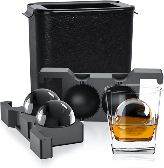 TINANA Clear Ice Ball Maker, 2.5â Crystal Clear Ice Cube Tray Make 2 Large Sphere Ice Balls for Whiskey Cocktails & Bourbon