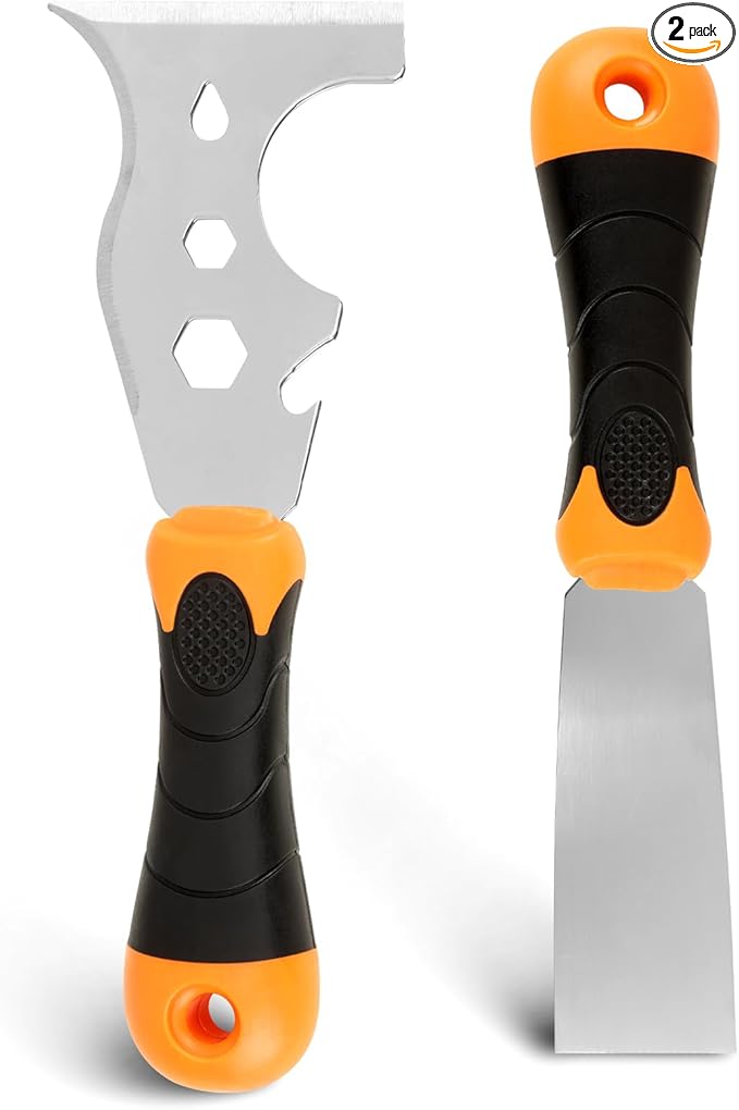 WEGAZ-2 Pack, 12-In-1 Paint Scraper Toolï¼Multi-Use Painters Tool, 1.5 Inch Stainless Steel Putty Knife Scraperï¼Paint Scraper for Painting & Woodï¼Razor Blade Scraper