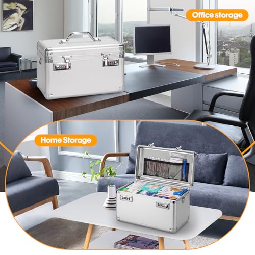 Combination Lock Box - 13.4x7.5x8.3 Inch Large - Security Lock Boxes for Medicine, Locking Storage Box for Personal Items Passports and Documents, Lockable Lockbox for Office Business, Silver