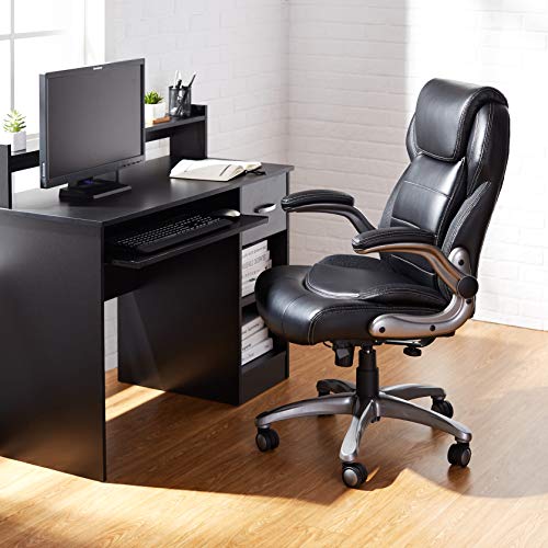 Amazon Basics Ergonomic High-Back Office Chair with Flip-Up Arms, Adjustable Lumbar Support, Height Adjustable, 29.5"D x 27.5"W x 44.75"H, Black