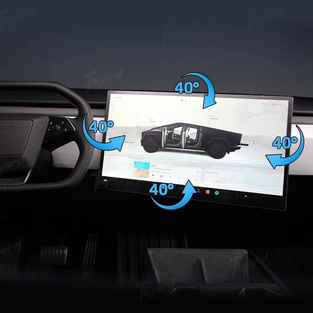 Tlyard Screen Swivel Mount for Tesla Cybertruck 2024 2025 Left/Right/Up/Down 40° Rotating Four Directions Aluminium Alloy Tesla Screen Rotating Bracket Cybertruck Accessories 2025
